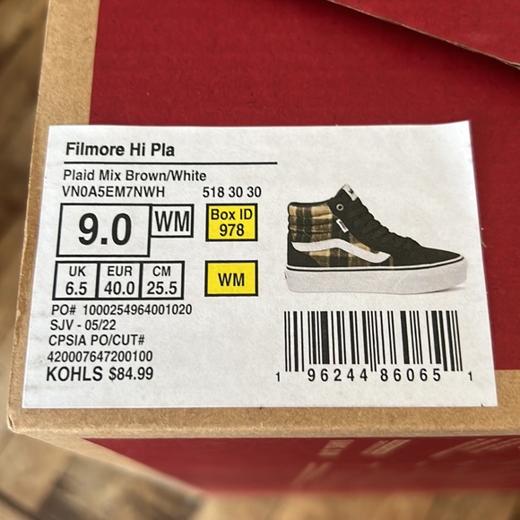 Womens Vans Filmore Hi Plaid Brown White Fabric Athletic Sneakers Shoes - Picture 7 of 7